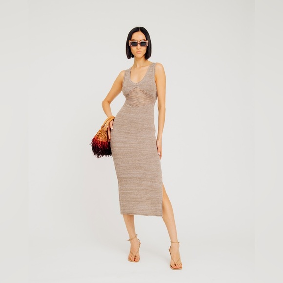 TORN by Ronny Kobo Melanie Ruched Midi Dress – Brown Sand | Size L | NWT - Picture 2 of 5